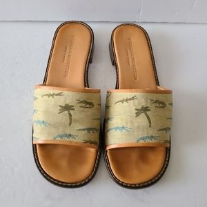 Stubbs & Wootton Tan Alligator Palm Tree Sandals